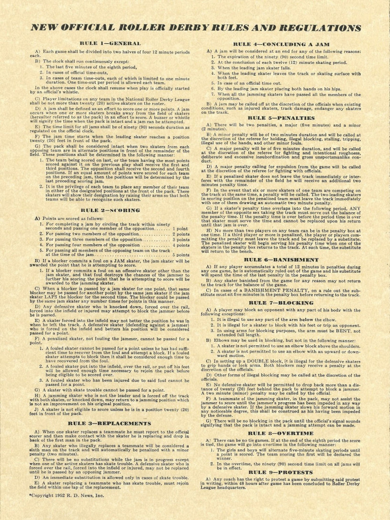 The Roller Derby rules of 1952. They all fit on one page!