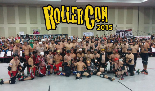 The boys line up after the Chippendales vs. Magic Mike game at RollerCon 2014.